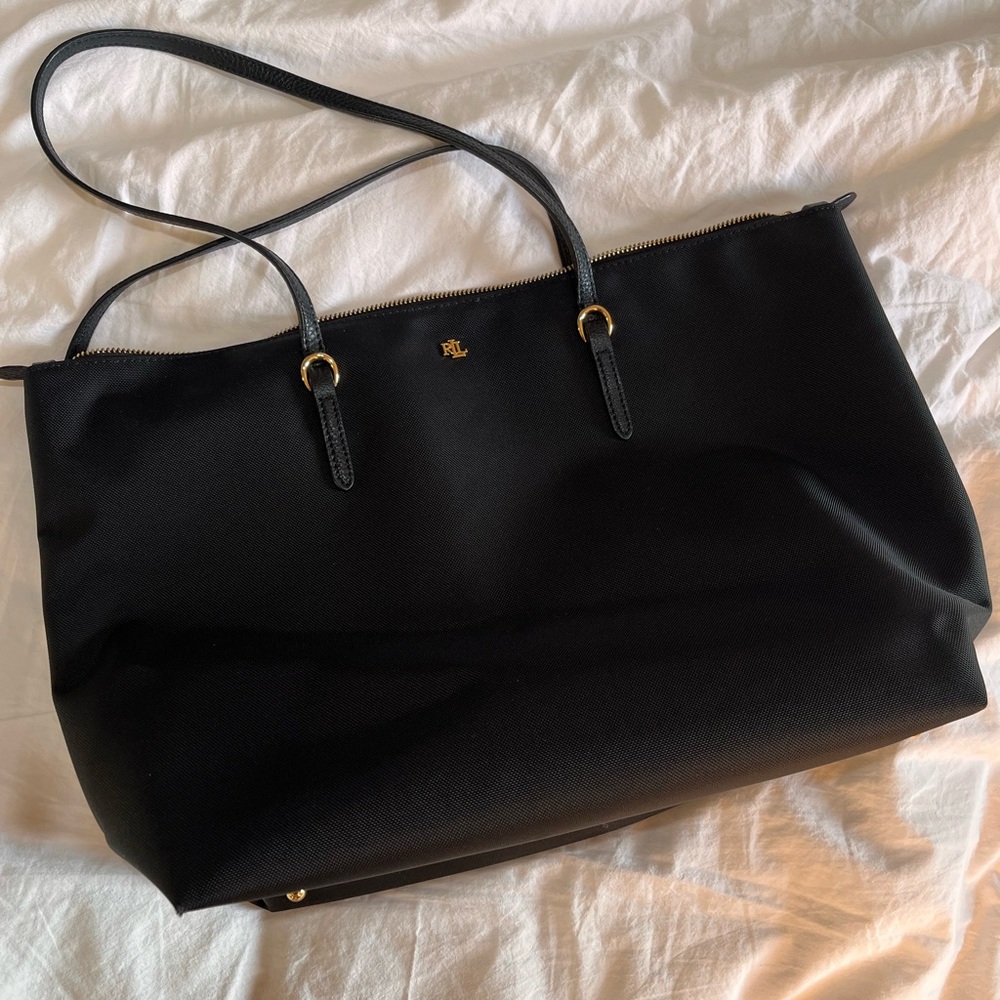 Lauren Ralph Lauren Black nylon Tote with Gold Hardware